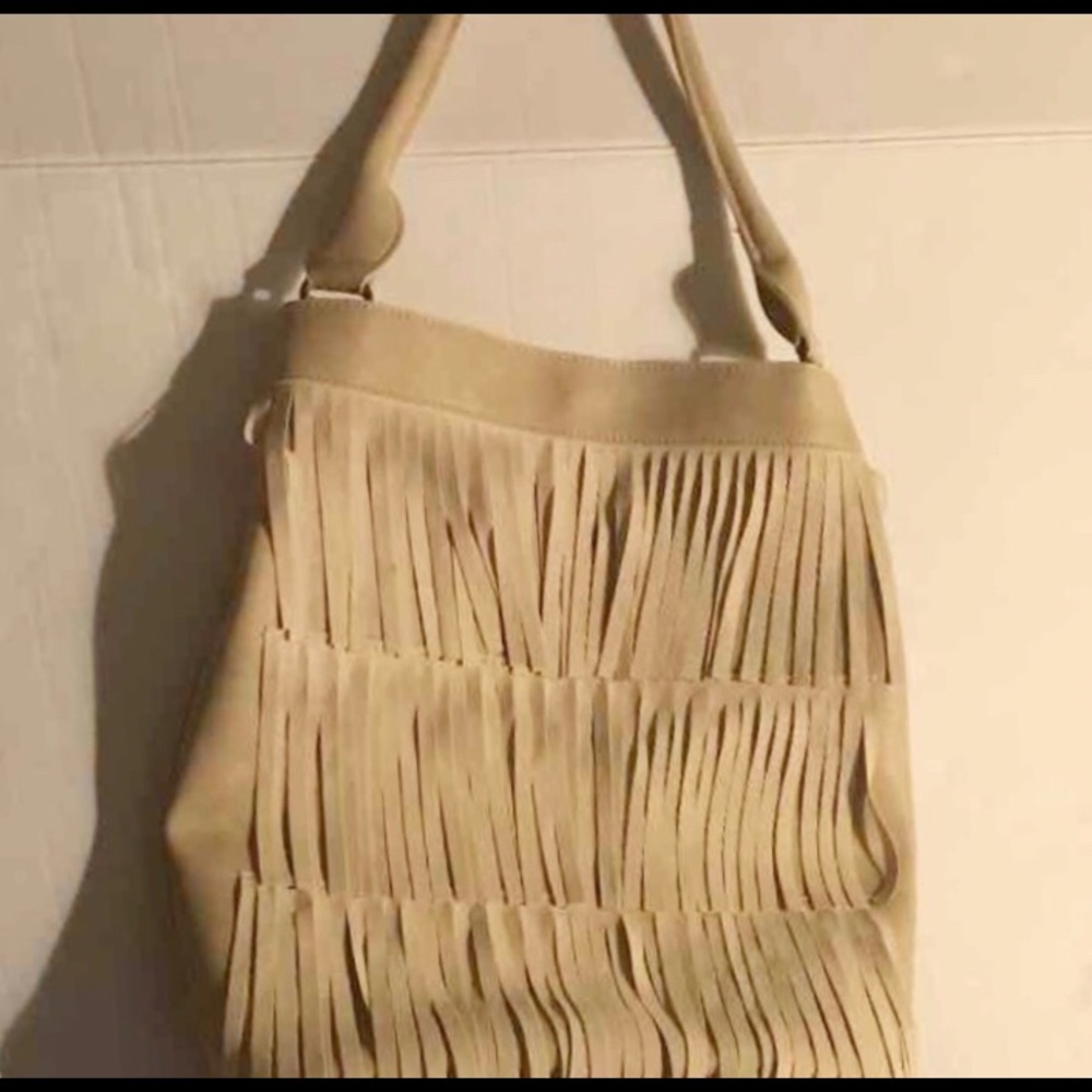 Fringe Front Tan Tote, New